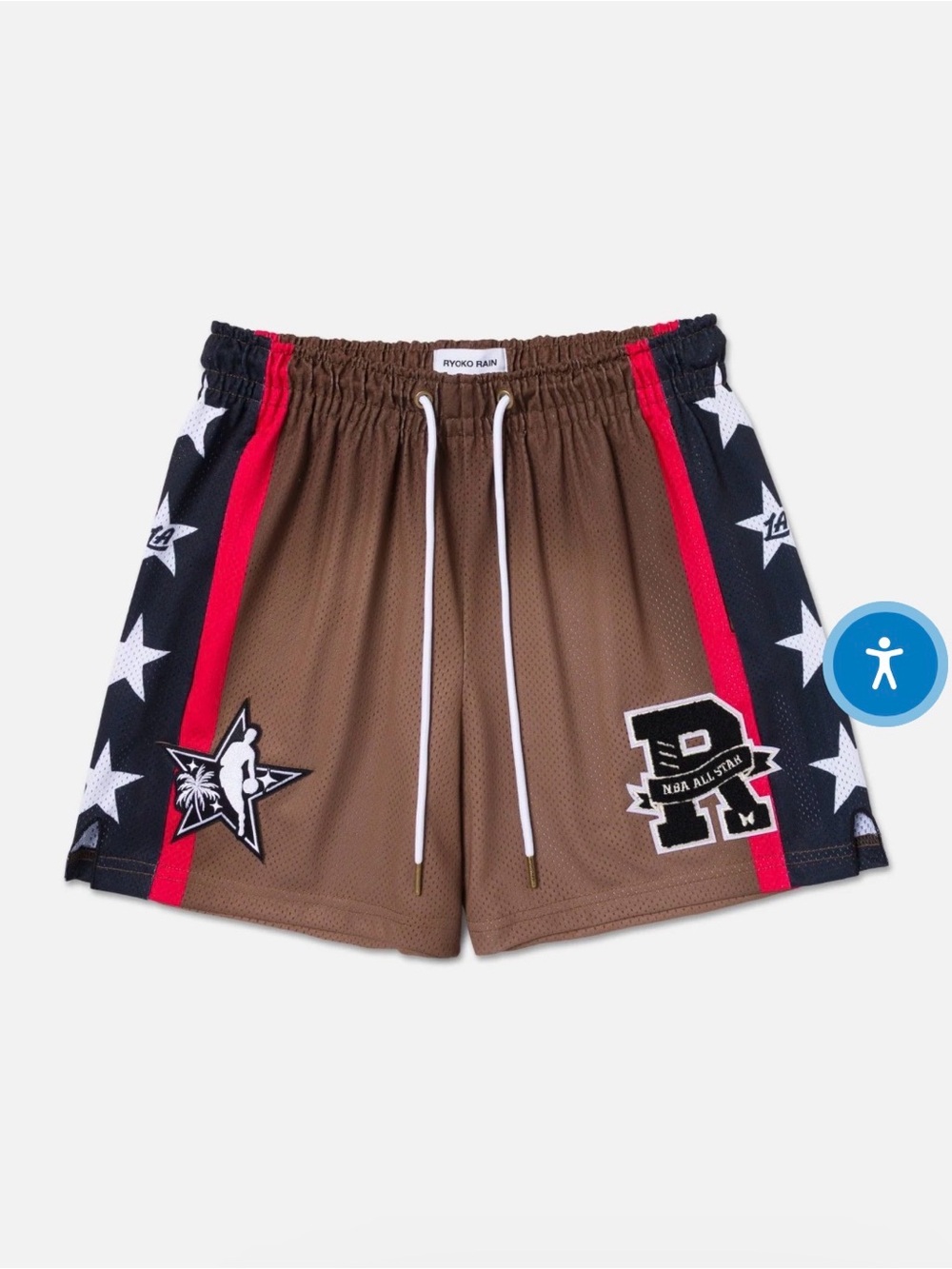 Ryoko Rain Men's Brown Athletic Basketball Shorts with Star Panels